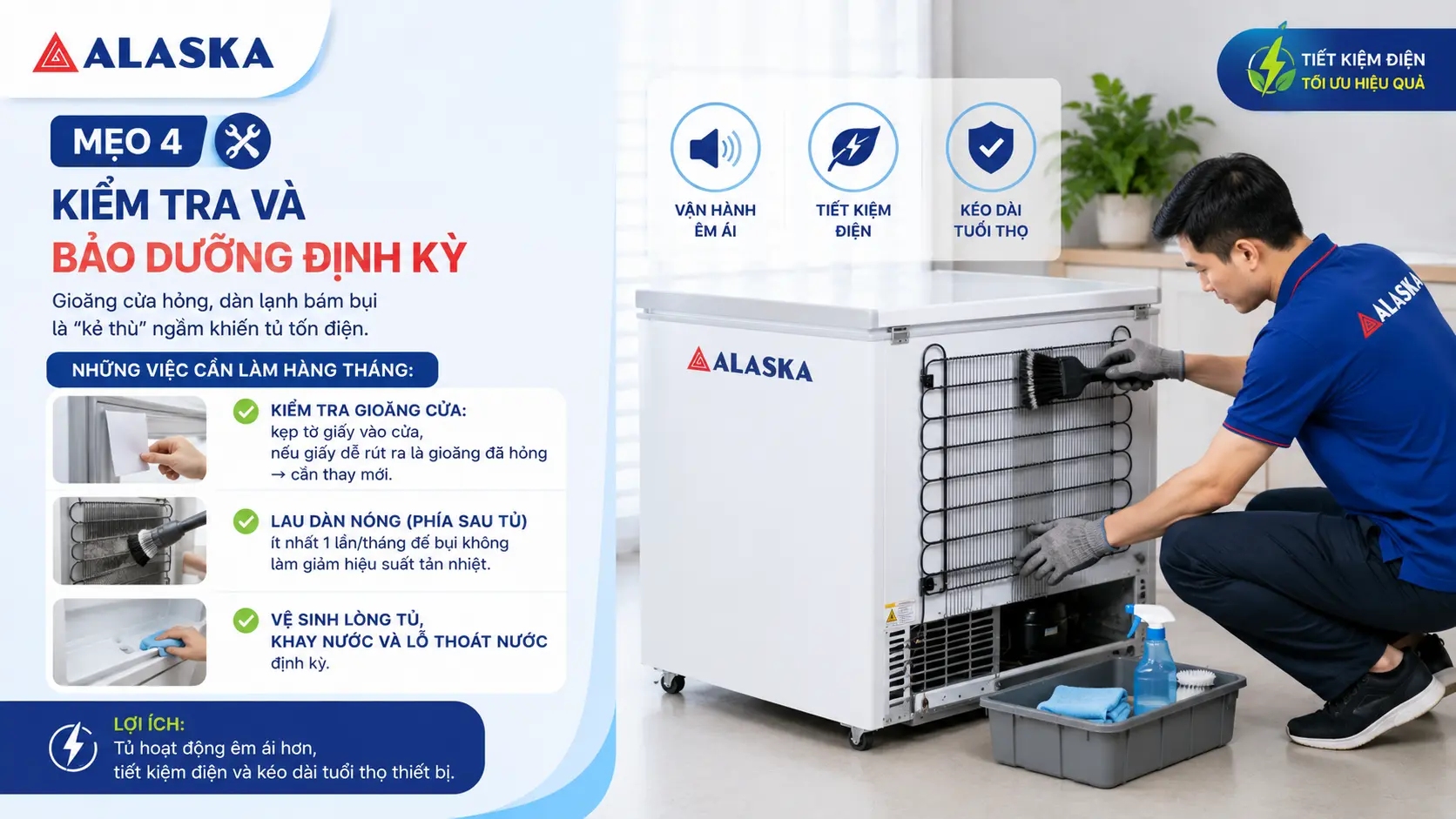 5 Mẹo tiết kiệm điện năng khi sử dụng tủ đông tủ mát Alaska hiệu quả nhất 2026
