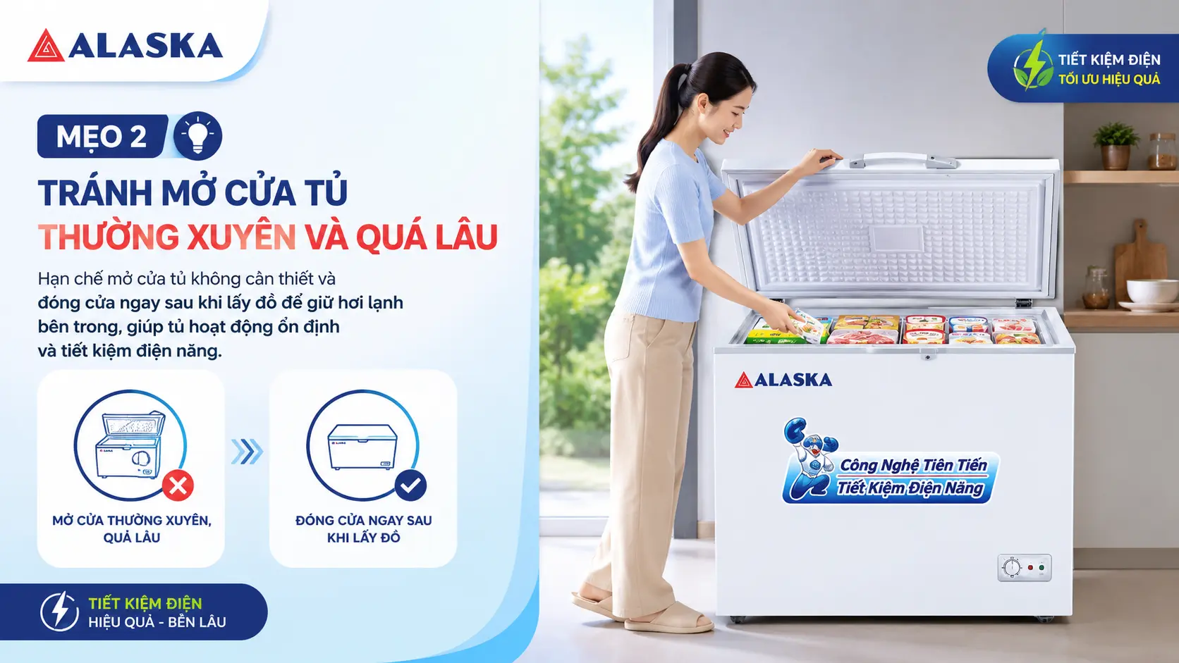 5 Mẹo tiết kiệm điện năng khi sử dụng tủ đông tủ mát Alaska hiệu quả nhất 2026
