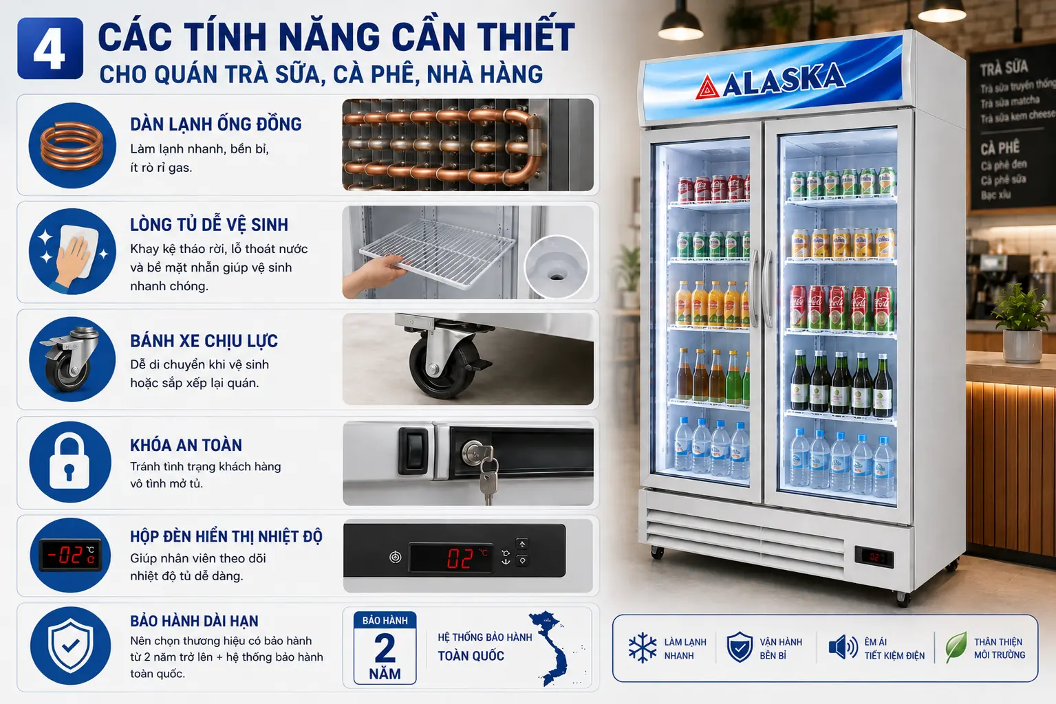 Cách chọn tủ mát cho quán trà sữa, cà phê, nhà hàng năm 2026