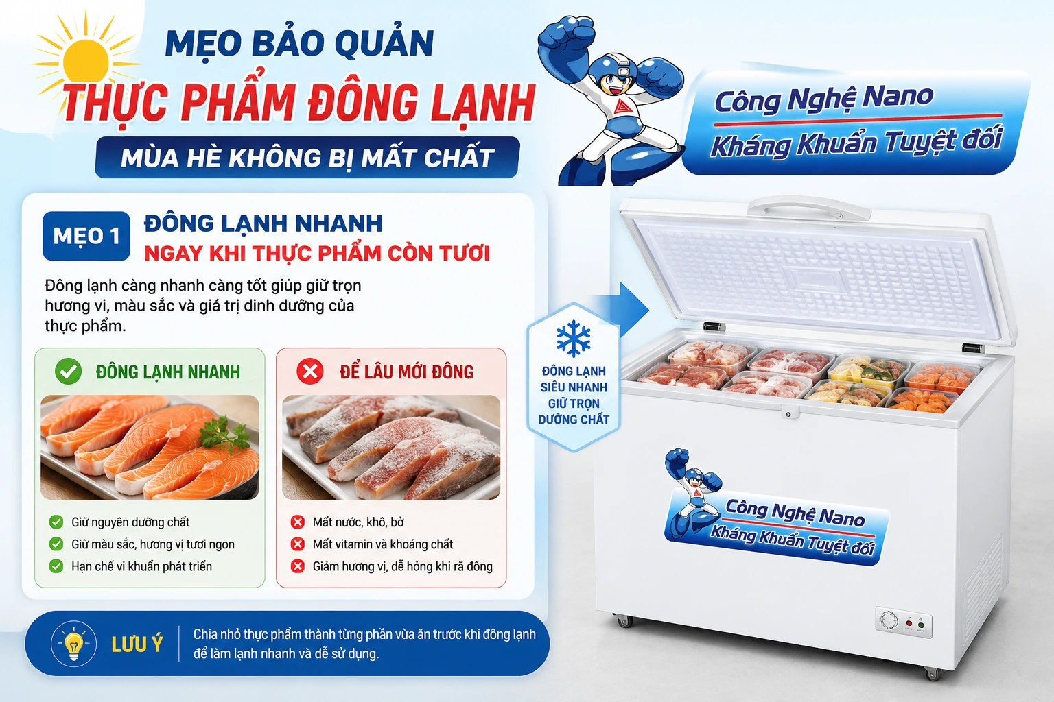 Mẹo bảo quản thực phẩm đông lạnh mùa hè không bị mất chất