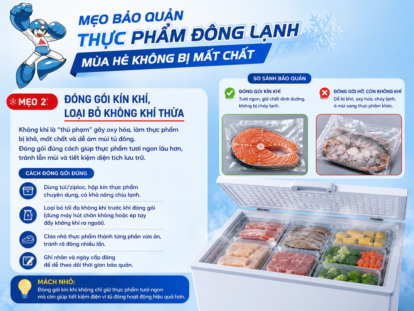 Mẹo bảo quản thực phẩm đông lạnh mùa hè không bị mất chất