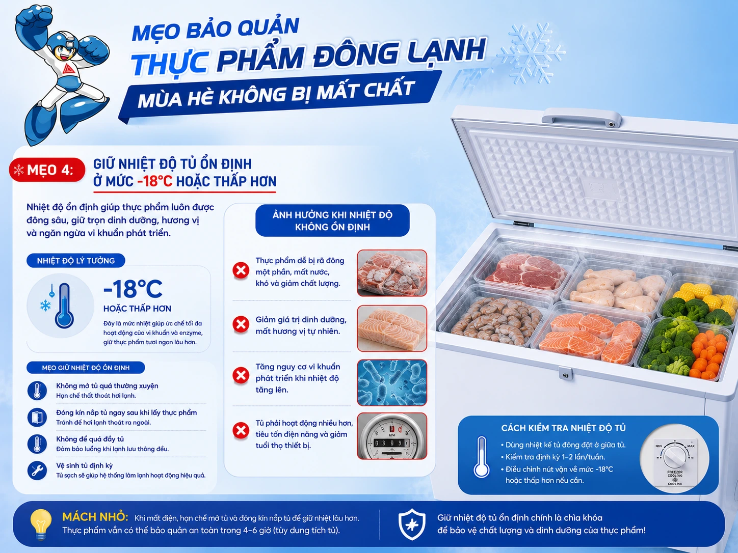 Mẹo bảo quản thực phẩm đông lạnh mùa hè không bị mất chất