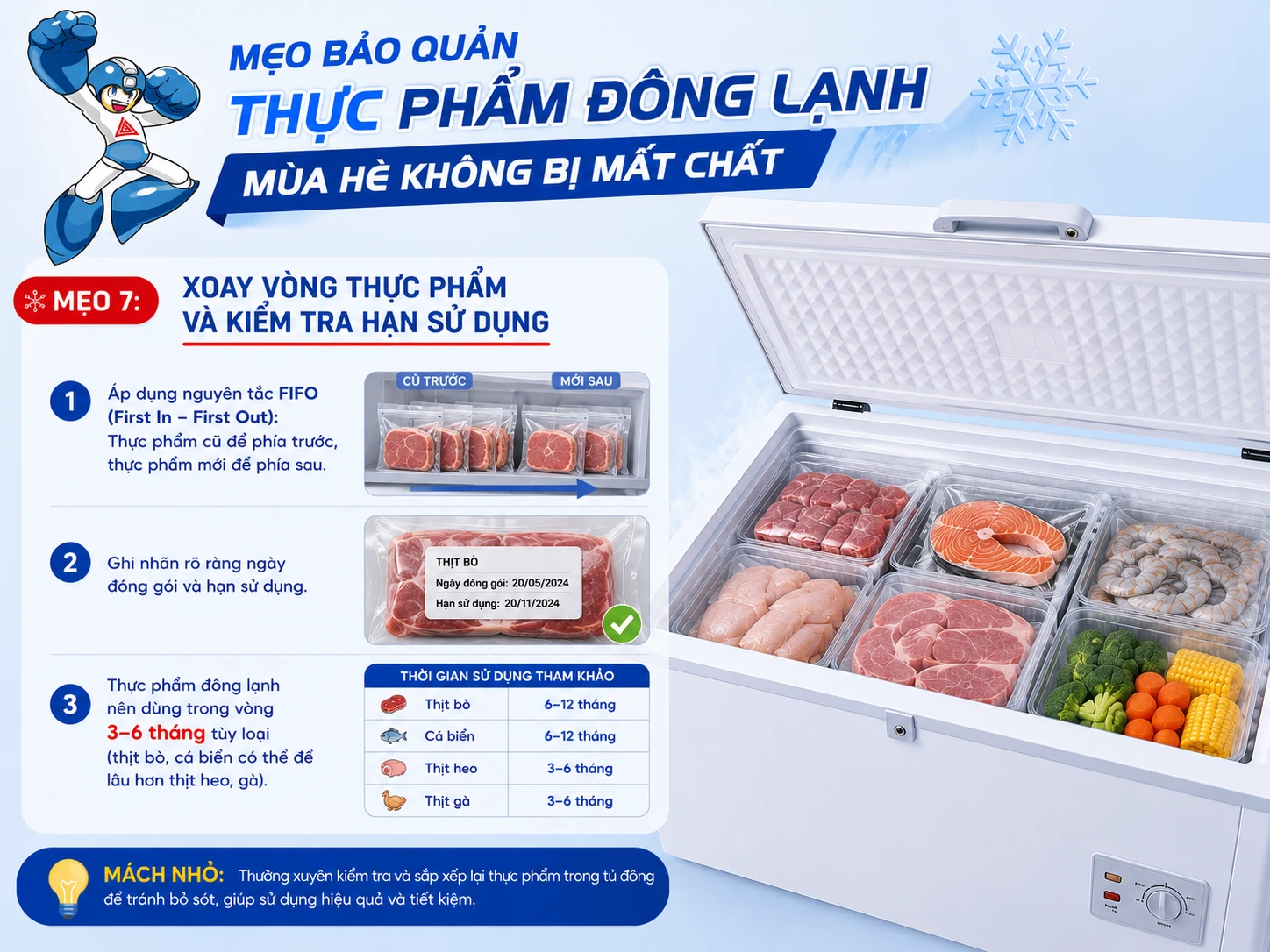 Mẹo bảo quản thực phẩm đông lạnh mùa hè không bị mất chất